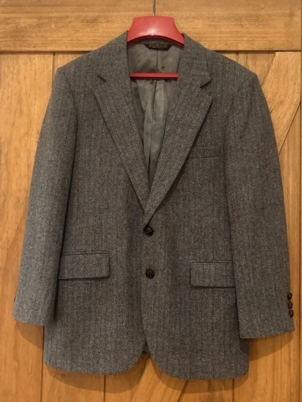 Vintage MW Gray Herringbone 100% Wool Blazer Sport Coat Mens 40R USA Tweed